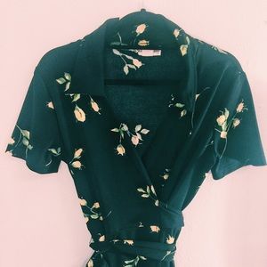 VTG 90’s Yellow Rosebud Maxi Wrap Dress Thigh Slit